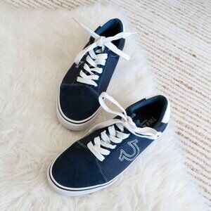 NEW! True Religion Sneakers Size 9 Blue Suede Low Tops Horseshoe